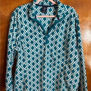 Lands' End Teal and White Quarter Zip Fleece
